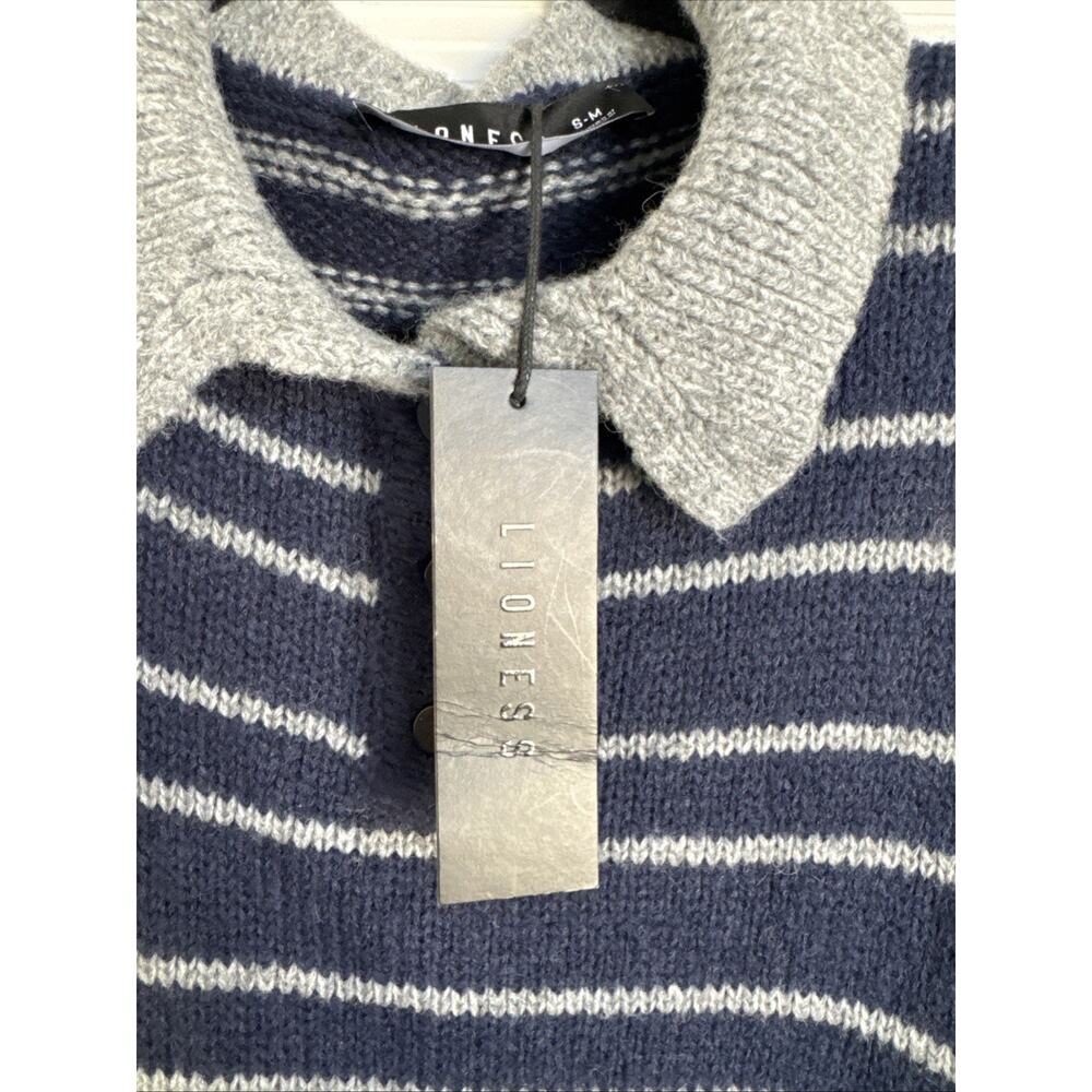 Lioness Rising Sun Jersey Stripe Polo Sweater Navy Gray Women’s S-M NWT - Picture 4 of 9